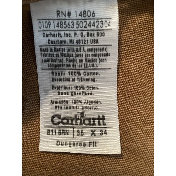 Carhartt B11 BRN Brown Dungaree Fit Mens Carpenter Utility Work Pants Size 38X34 - Picture 3 of 12